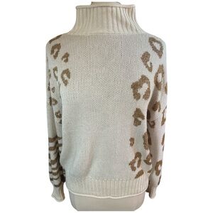 Express Fall Cream and Brown Leopard Patterned Mock neck Sweater Size L